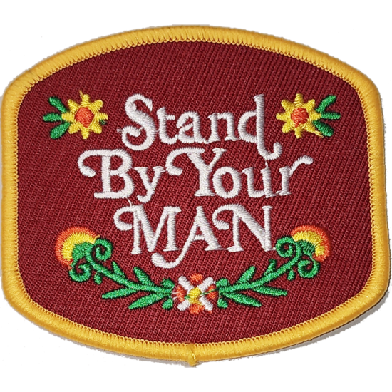 Maroon Yellow Green Orange White Outline Patch with Text Stand By Your MAN I/O