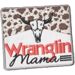 Beige Brown Black Gray White Red Outline Skull with Text Wranglin Mama I/O