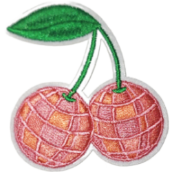 Pink Orange Green Outline Cherries with Leaf I/O