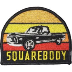 Black Yellow Orange Gradient Red Outline Truck with Text SQUAREBODY I/O