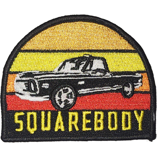 Black Yellow Orange Gradient Red Outline Truck with Text SQUAREBODY I/O