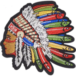 Brown Red Green Blue Yellow Orange Black Outline Native American Warrior with Feathers I/O