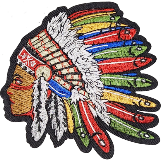Brown Red Green Blue Yellow Orange Black Outline Native American Warrior with Feathers I/O