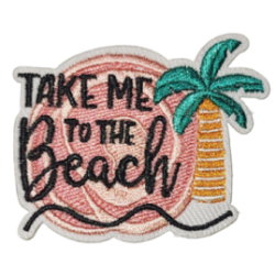 Peach Green Yellow Black Outline Palm Tree with Text TAKE ME TO THE BEACH I/O