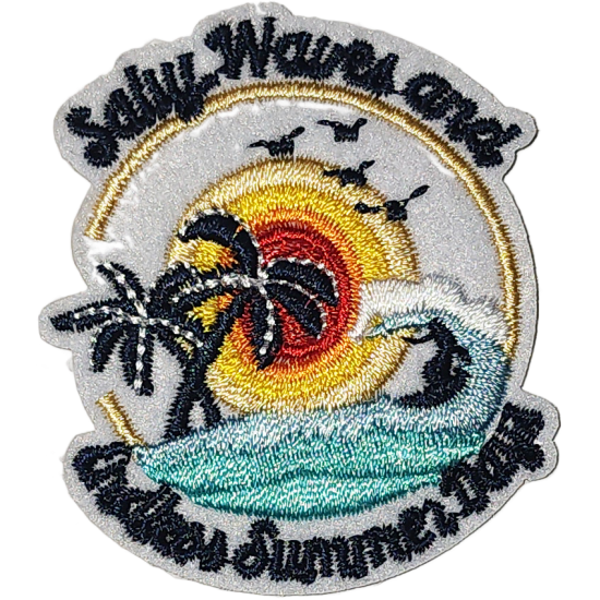 Gray Yellow Orange Red Blue Green Black Outline Wave with Text Sandy Waves and Endless Summer Vibes I/O