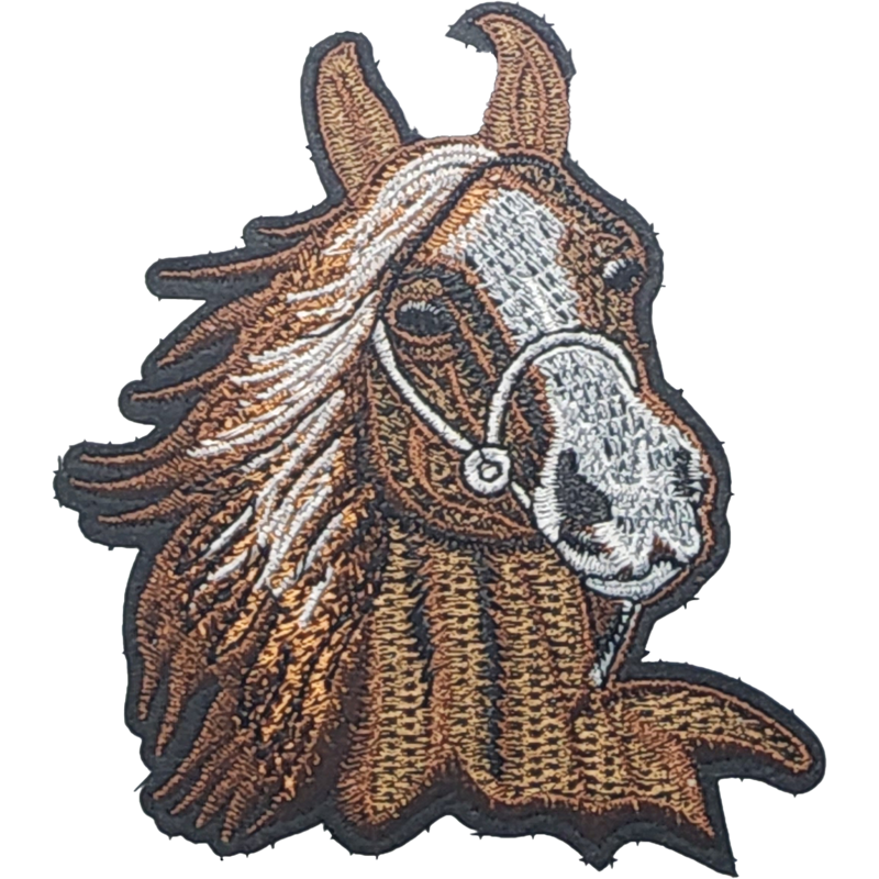 Brown White Black Outline Horse Head with Bridle I/O