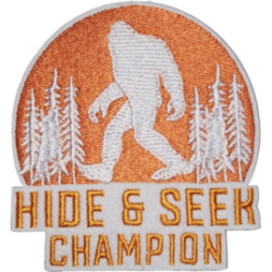 Orange White Gray Outline Bigfoot with Text HIDE & SEEK CHAMPION I/O