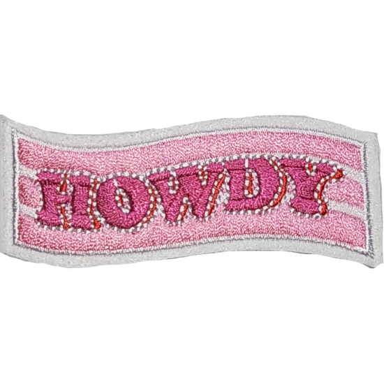 Pink White Outline Text HOWDY I/O
