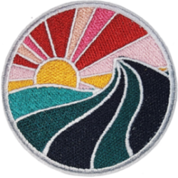 Red Pink Yellow Orange Ombre Blue Green Black Outline Wave with Sun I/O