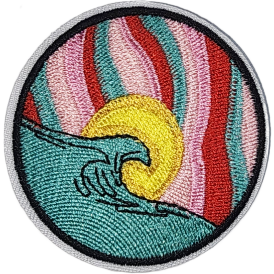 Teal Pink Red Yellow Sun with Wave Design I/O