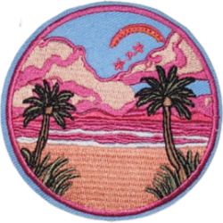 Blue Pink Orange Green Black Outline Sunset Scene with Palms I/O