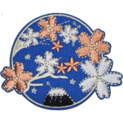 Blue Pink White Orange Outline Cherry Blossoms with Mount Fuji I/O