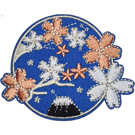 Blue Pink White Orange Outline Cherry Blossoms with Mount Fuji I/O