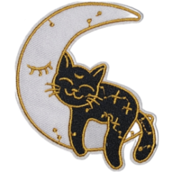 White Black Gold Outline Cat with Moon I/O