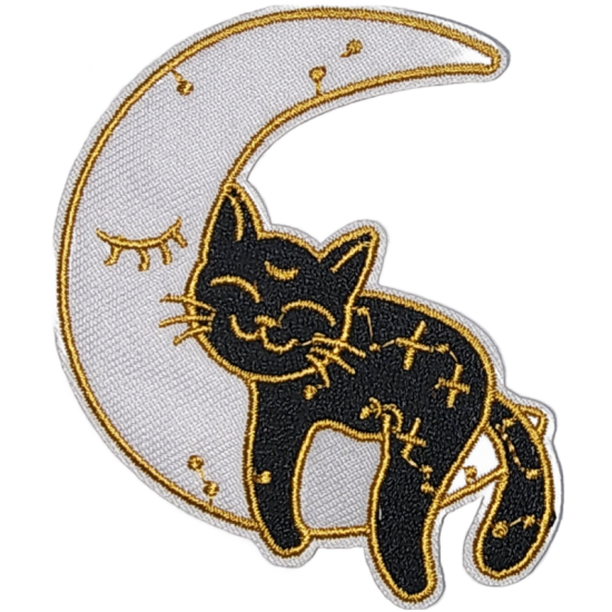 White Black Gold Outline Cat with Moon I/O
