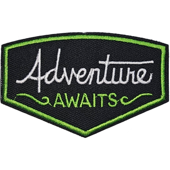 Black Green Outline Patch with Text Adventure Awaits I/O