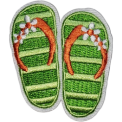 Green Yellow Orange White Outline Flip Flops with Flowers I/O