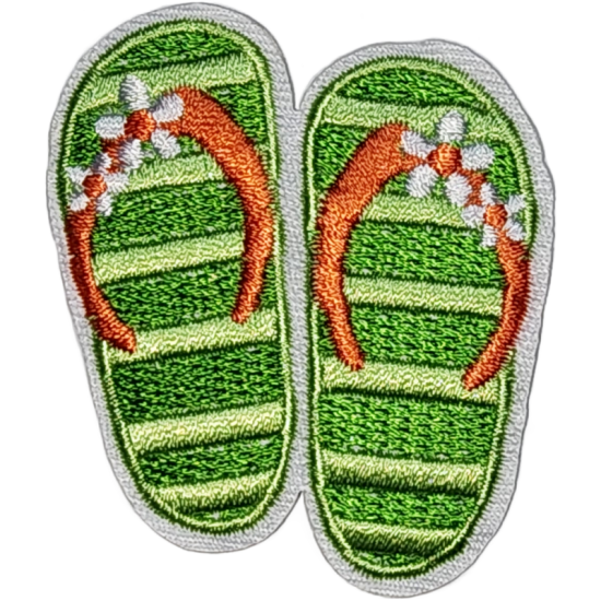 Green Yellow Orange White Outline Flip Flops with Flowers I/O