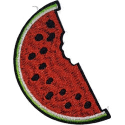 Red Black Seeds Green White Outline Watermelon with Bite I/O
