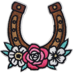 Brown Pink White Yellow Green Outline Horseshoe with Flowers I/O