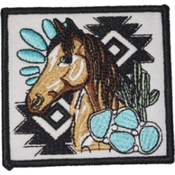 Brown Beige Black Outline Horse with Cactus and Turquoise Pieces I/O