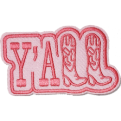 Pink Red Outline Text YALL with Cowboy Boots I/O