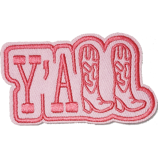 Pink Red Outline Text YALL with Cowboy Boots I/O