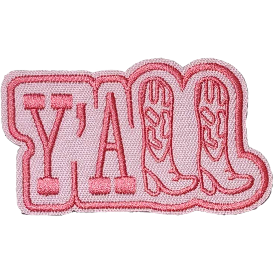 Pink Light Pink Outline Text YAll with Cowboy Boots I/O