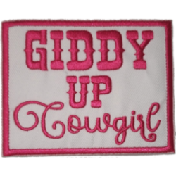 White Pink Outline Text with "Giddy Up Cowgirl" I/O