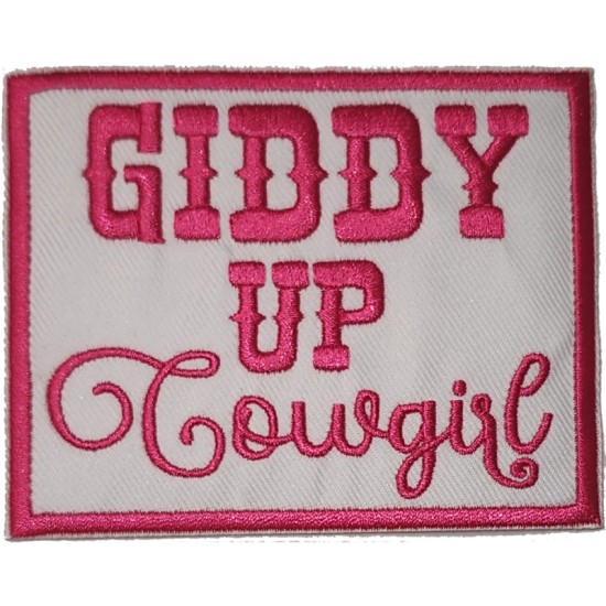 White Pink Outline Text with "Giddy Up Cowgirl" I/O