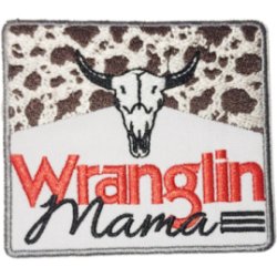 Brown White Gray Outline Skull with Text Wranglin Mama I/O