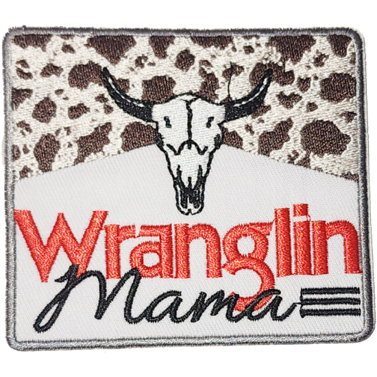 Brown White Gray Outline Skull with Text Wranglin Mama I/O