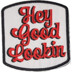 White Red Black Outline Patch with Text Hey Good Lookin I/O