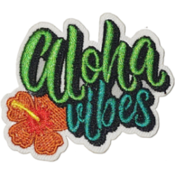 Green Black Orange Yellow Outline Aloha Vibes with Flower I/O