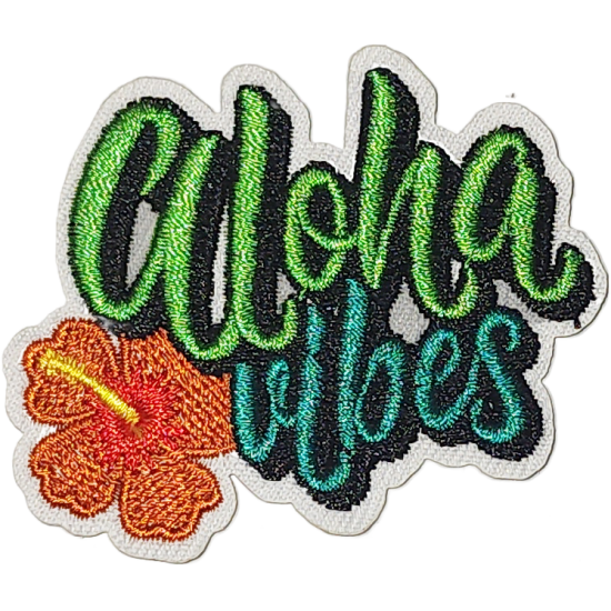 Green Black Orange Yellow Outline Aloha Vibes with Flower I/O
