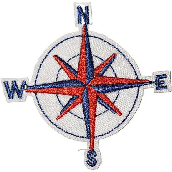 White Blue Red Outline Compass with Cardinal Directions I/O