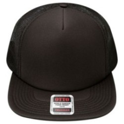 OTTO CAP 5 Panel High Crown Blk Mesh Back Trucker Snapback Hat Blk/Wht/ OSFM - Adult